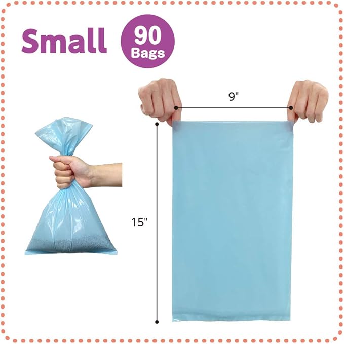 BOS Amazing Odor Sealing Cat Waste Bags - Durable and Unscented [Size: S, Color: light blue] (90 count, Pack of 2) (180 Bags)★May be too small to get a litter scoop inside!