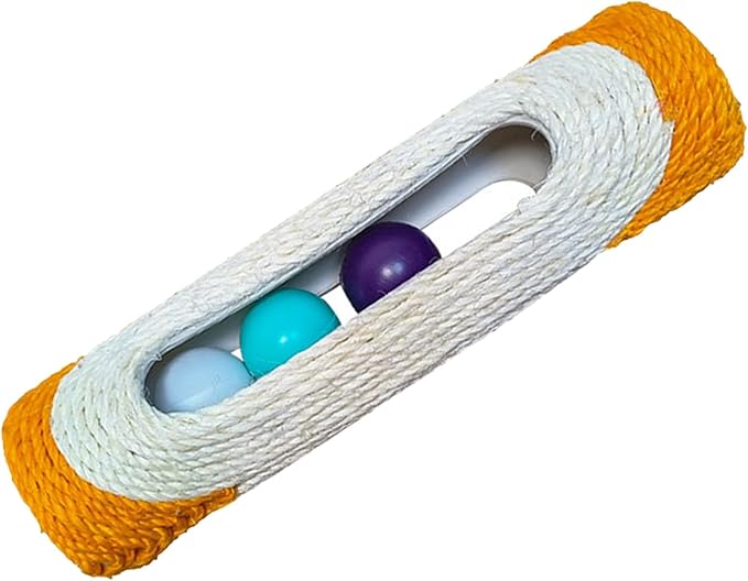 Cylindrical Scratching Board Sisal Cat Toys with 3 Pcs Ringing Balls 11 in Scratching Roller for Indoor Cats Playing (Orange)
