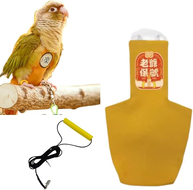 MANON ROSA Bird Diapers Leash Set Washable Reusable Handmade Flight Suit Waterproof Inner Layer - Protective Parrot Nappy Clothes Parakeets Macaws Budgies Canaries (Yellow3,Myna)