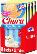 INABA Churu Lickable Purée Natural Cat Treats - Tuna Recipe (4 Servings per Package, 8 Packages) (32 Tubes)