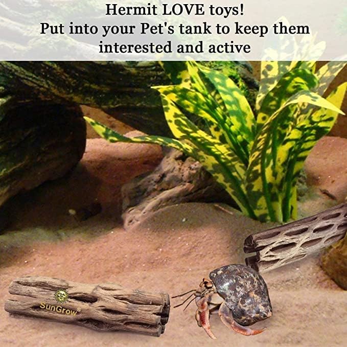 SunGrow Hermit Crab Woods, Climbing Logs, Chews, Keep Hermies Busy and Active, Long Dried Aquarium Décor Adds Raw Beauty