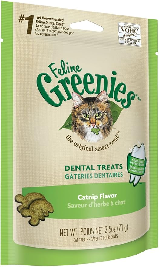 FELINE GREENIES Dental Treats for Cats Catnip Flavor 2.5 oz.