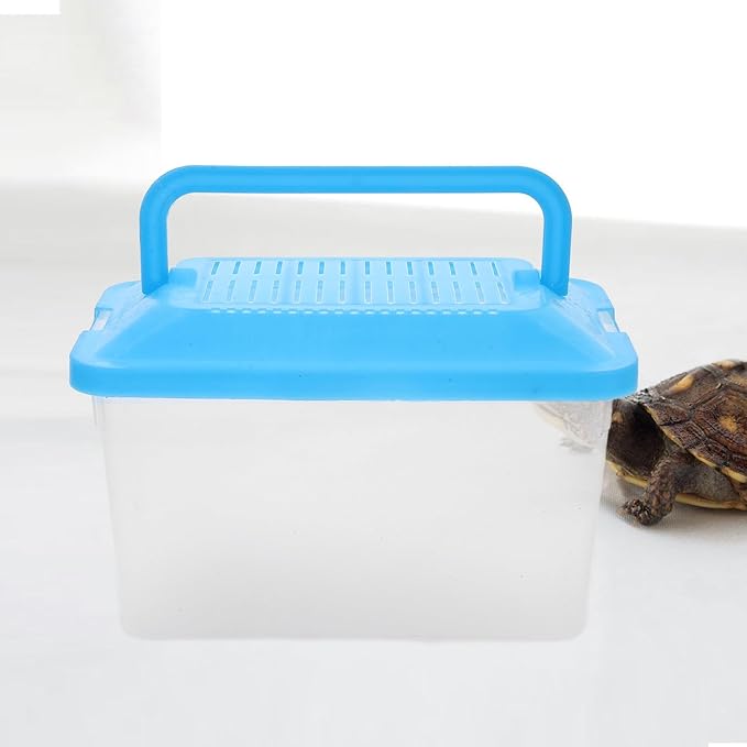 Turtle Habitat and Fish Breeding Tank, Sturdy Pp Plastic Transport Box 15x9x11cm, Portable Aquarium for Small Reptiles and Goldfish Housing