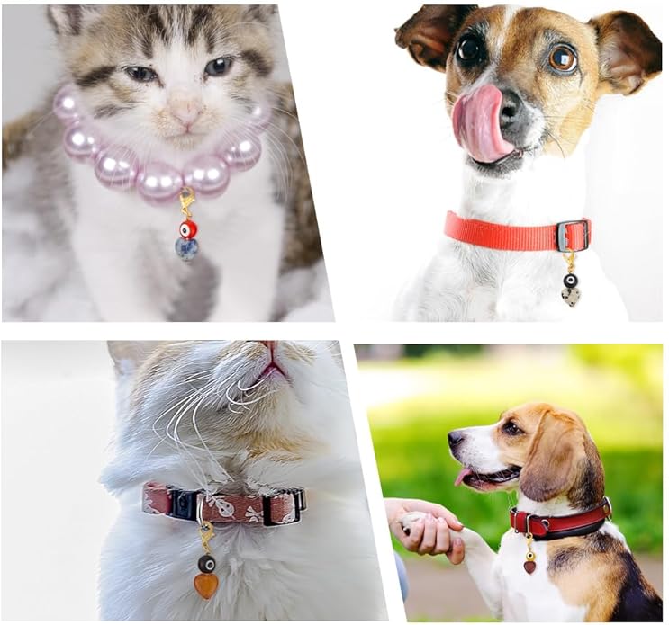 12pcs Evil Eye Heart Collar Pendants for Cat Dog, Gemstone Jewelry Charms Lampwork Pet Collar Pendants Clip-on Charms for Bag Decor Keychain Pet Necklace Training Home Decoration