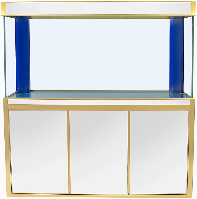 175 Gallon Glass Aquarium with Aluminum Cabinet - Including Sump for Filtration and Circulation, Plumbing, LED, White with Gold Trim