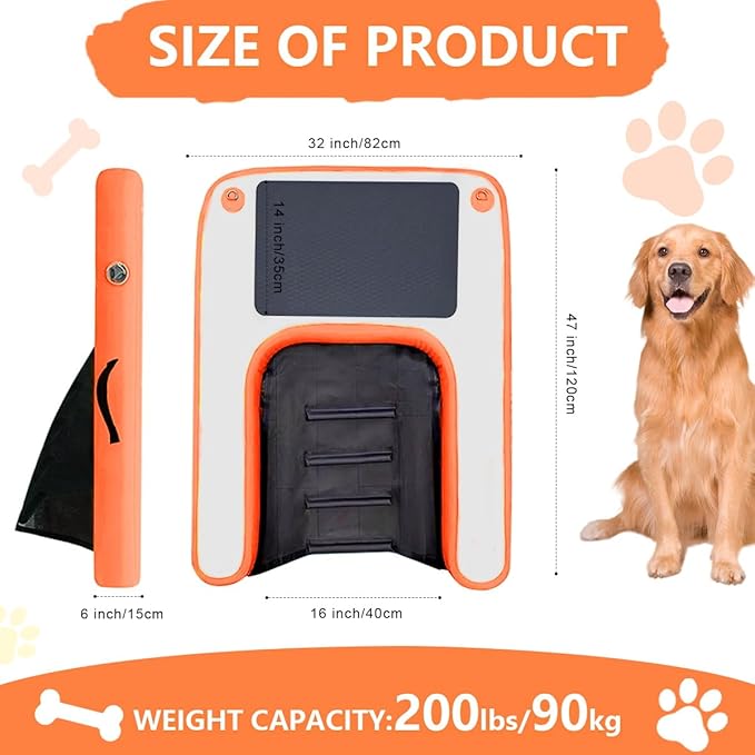 Inflatable Dog Water Ramp, Non-Slip Floating Dock Ladder for Pools, Boats & Lakes, Pool Ramp for Dogs Up to 200 Pounds, Orange