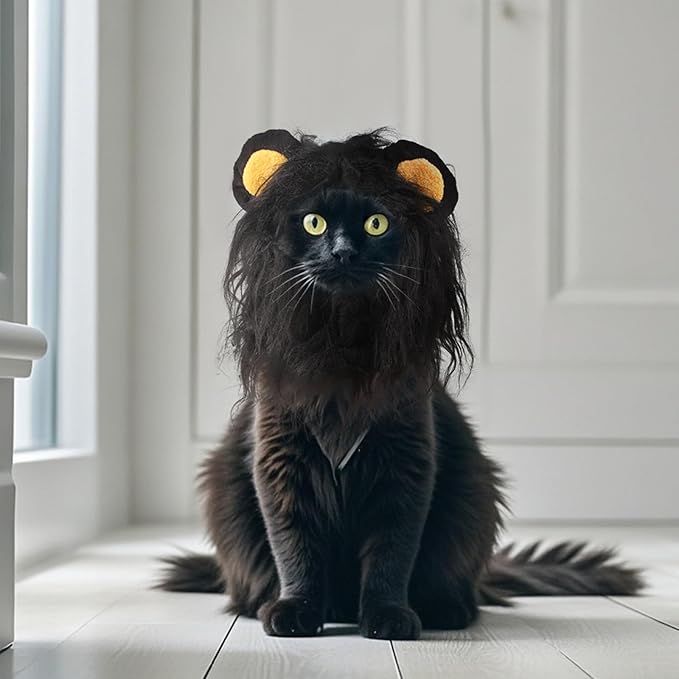 Qiansail Lion Mane Wig for Cats, Funny Bunny Ears Cute Dog Hats Cat Apparel Costume Pet Clothing Accessories for Halloween Cosplay Party