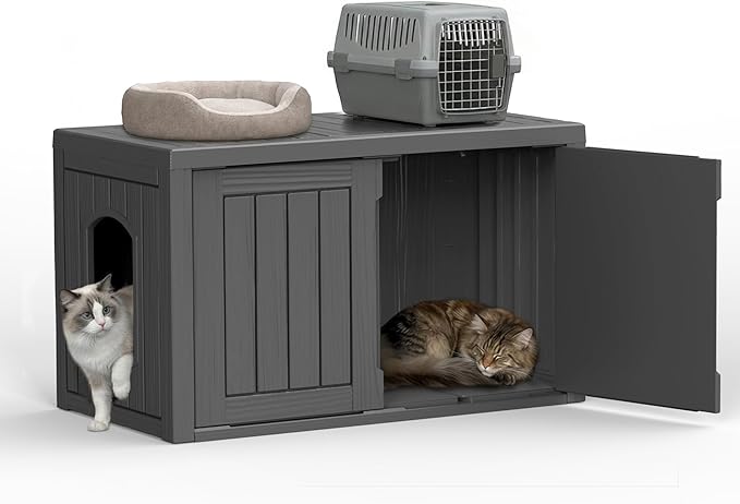 Hidden Cat Litter Box, Cat Litter Box Enclosure Furniture with Double Door, Indoor Outdoor Cat House, Adjustable Partition & Side End Table Design, Easy to Clean & Assemble(Black)