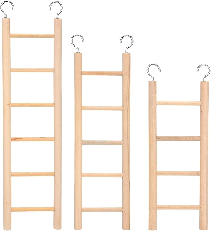 3 Pack Wooden Bird Ladder, Bird Cage Ladder Climbing Toys for Parakeets, Parrots, Cockatoo & Lovebirds
