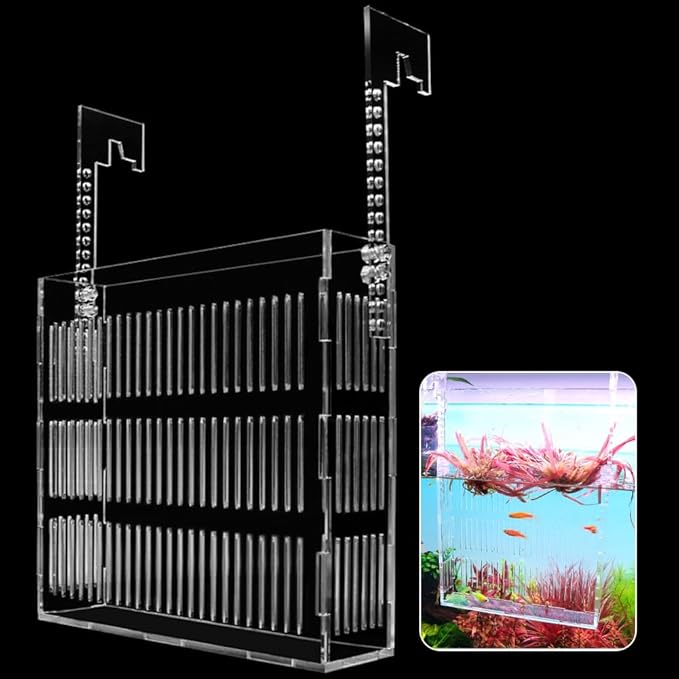 La La Pet®Adjustable Hanging Aquarium Plant Holder Acrylic Breeder Box for Fish Tank Transparent Hatching Incubator Box Isolation Box for Small Fish Large