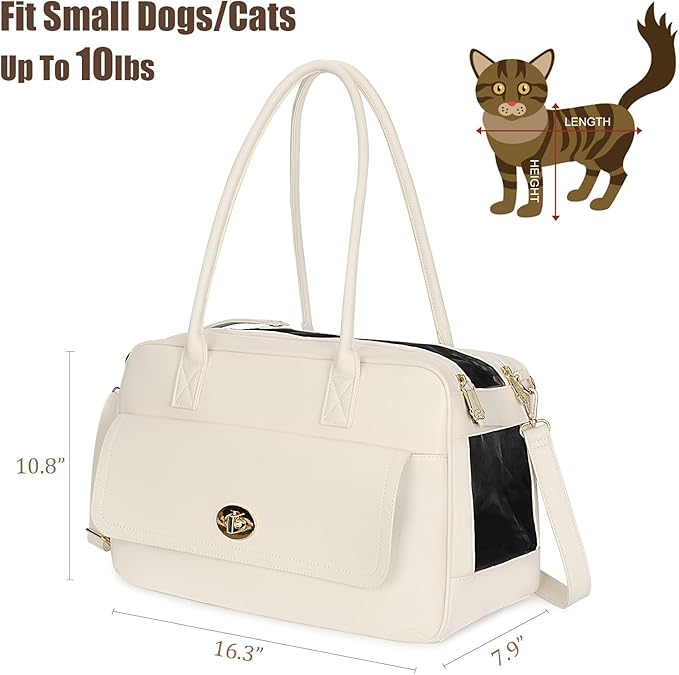 Pet Carrier Dog Purse Carrier Soft-Sided Carriers for Puppy Cat, Stylish Leather Handbag Travel Pet Bag for Small Dogs Cats, TSA Airline Approved