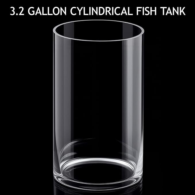Maxdot 3.2 Gallon Cylindrical Glass Fish Tank Solid Base, 360° Full View Desktop Aquarium Starter, Easy to Maintain Small Microfauna for Betta Snails Shrimp Aquatic Planting and Small Plant Terrarium