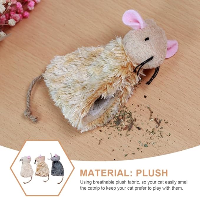 Hemoton 3pcs Refillable Catnip Toys for Cats, Cat Toys for Puppie Kittens, Plush Mouse Filled, Interactive Kitten Teething Chew Doll, Realistic Mice Set for Boredom Relief & Hunting Exercise