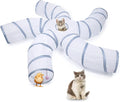 EGETOTA Cat Tunnel for Indoor Cats Large, with Play Ball S-Shape 5 Way Collapsible Interactive Peek Hole Pet Tube Toys, Puppy, Kitty, Kitten, Rabbit (White & Grey)
