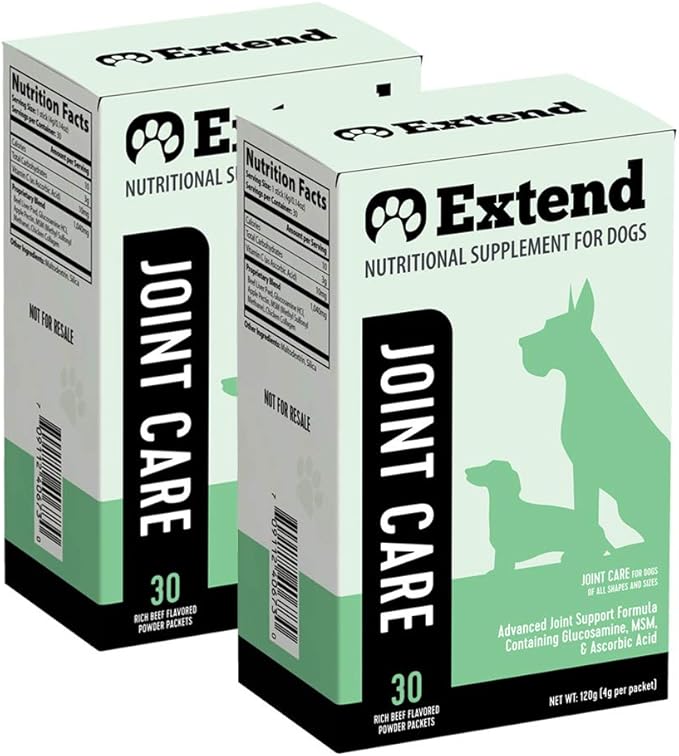 Extend Joint Care for Dogs Beef Flavored Joint Supplement Powder Packets with Glucosamine, Chondroitin, MSM & Collagen, Hip & Joint Support, Mobility & Cartilage Health, Daily Dog Supplement, 60 Count