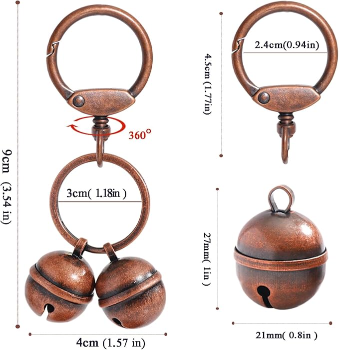 Copper Dog Bells for Collars with Quick-Release Clasp - Audible Safety Trackers for Medium to Large Dogs, Outdoor Collar Accessories(Bronze+Copper, 2-Pack)