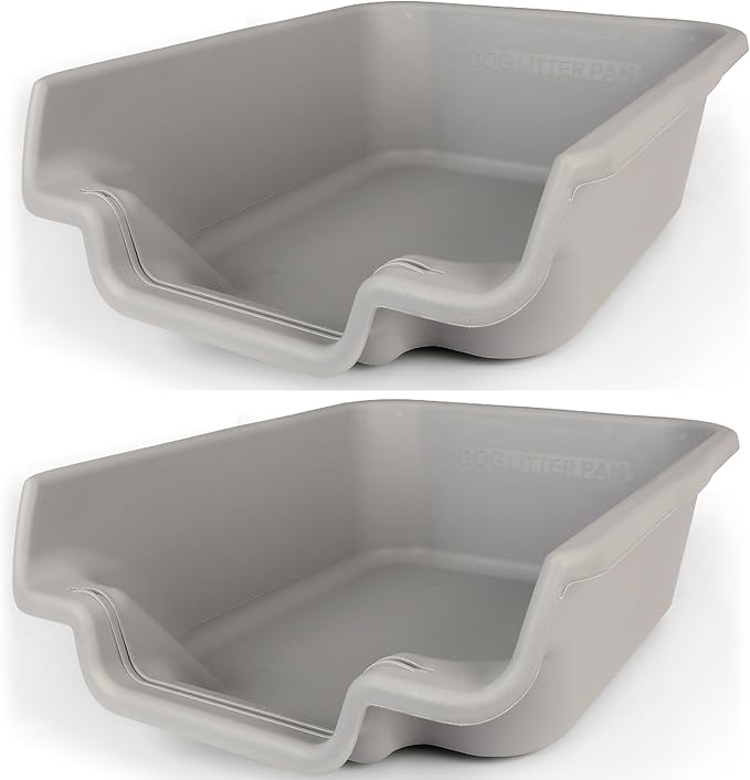 Dog Litter Box, Misty Gray, Extra Large Size, Durable & Pet Safe Puppy Litter Box, Indoor Open Top Entry Dog Litter Pan, Comfortable for Dogs, Great for Dogs up to 35 lbs (2 Pack)