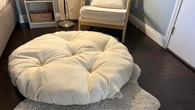 Round Dog Bed Insert Natural – Muslin Cotton Cover with Raw Cotton Filling, Breathable, Plastic-Free, Replacement Cushion (XX Large 50" x 4")