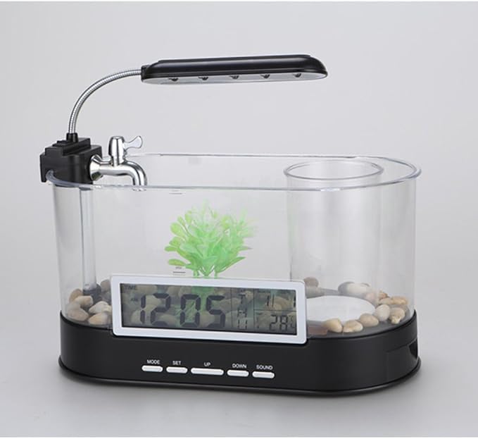 Modern Home USB Desktop Aquarium with Light/Clock Organizer