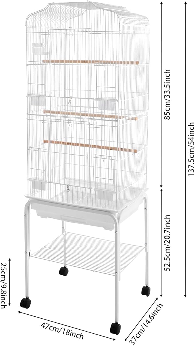 54 inch Large Parrot Bird Cage, Medium Small Bird Cage with Detachable Rolling Stand, Durable Wrought Iron Parakeet Cages for Parakeets Finches Canaries Lovebirds Cockatiels Budgies