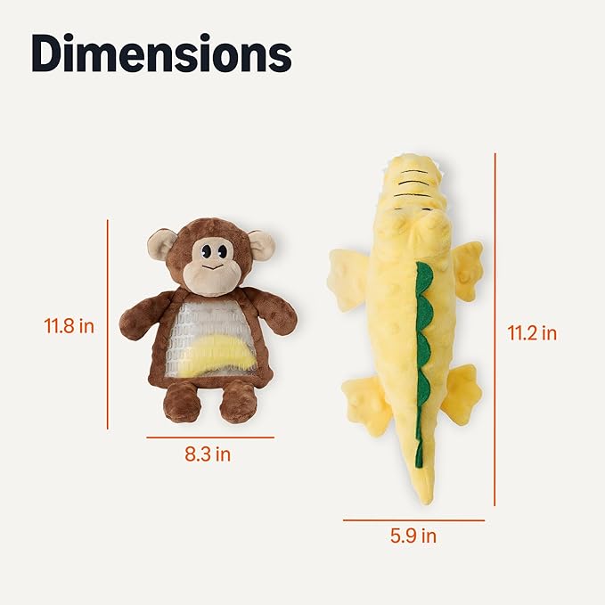 Amazon Basics Monkey and Alligator Interactive Dog Squeak Plush Toys, 2 Pack, Ideal for Puppies, Small and Medium Dogs