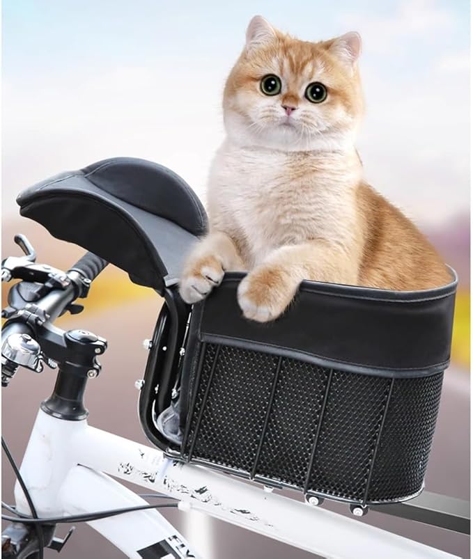 Front Bike Dog Seat & Pet Basket – Quick Release, Secure Safety Straps, Breathable Mesh Sides & Thick Cushion, Fits Most Bicycles – Small Pet Carrier for Dogs/Cats