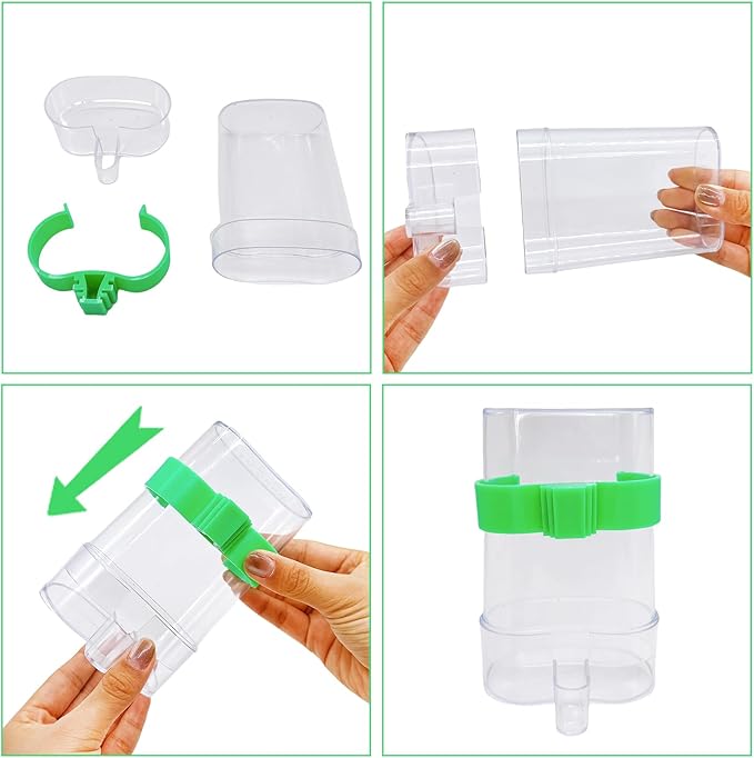 Automatic Bird Water Dispenser Parrot Water Feeder Bird Seed Food Container Parakeet Waterer Cockatiel Cage Accessories Automatic Feeding for Finch Lovebird Canary Small Birds(2Pcs)