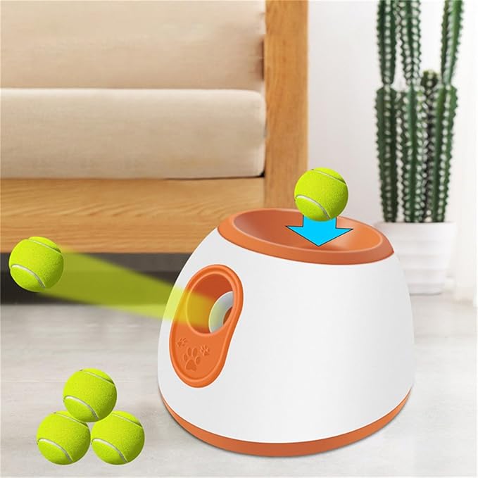 Automatic Ball Launcher for Dogs, Large Silent Dog Ball Thrower with Remote Control, 3 Adjustable Throwing Distances, Rechargeable, Durable, Indoor/Outdoor Use (Orange)