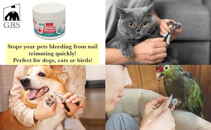 G.B.S 5 oz Quick Stop Styptic Powder for Animals Dogs with Sealed Top + Scoop, Cats & Birds Cutting Nails - Stop Bleeding Styptic Clotting Blood Powder & Dog & Cat Pets Nail Trimmers and Clippers