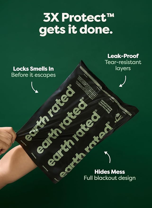 Earth Rated 3X Protect Dog Poop Bag Rolls, Odor Blocking Leak Proof Extra Thick, Unscented, 120 Count