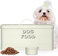 Plexon Metal Dog Food Storage Container with Scoop - Small Dog Food Container 10lbs Holder Treat Jar Bin with Lid - Pet Chow Storage Canister Tin, 2 Gallon, Off-White