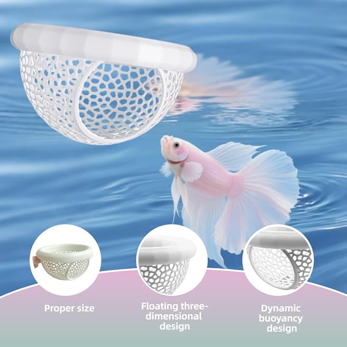 Laoha 2 PCS Floating Betta Hammock & Shrimp Shelter – 3D Printed Aquarium Decor with Feeding Ring, Safe Resting Spot for Betta Fish, Shrimp and Small Fish(2, White)