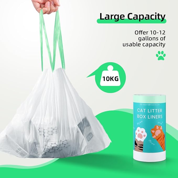 45 Count Waste Drawer Liners Bags Compatible with Litter Box Robot 4/5/3, Thick Self-cleaning Cat Litter Box Liners refill with Drawstring Heavy Duty 10-12 Gallons of Capacity