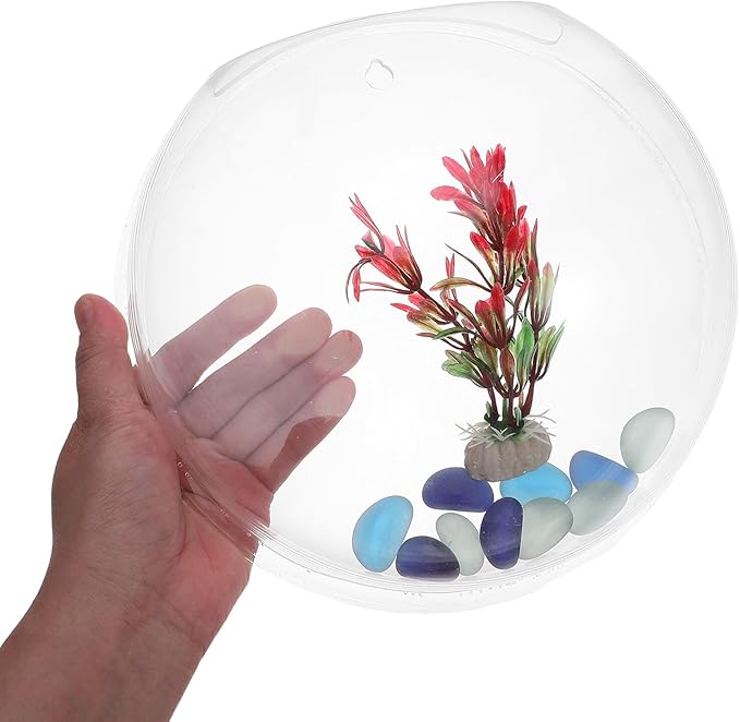 GANAZONO Wall Mounted Acrylic Fish Tank and Planter Bowl 9-inch Hanging Aquarium for Betta Fish with Hydroponic Plant Holder, Modern Wall Decor for Home and Office