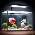 3 Gallon 12.6” L Fish Nano Glass Aquarium, with Separator Plate for Betta, Multi-Functional Square Fish Tank with Filter, LED Light, Black 4mm Glass