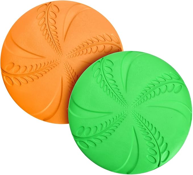 Nobleza 2 Pack Dog Flying Disc, 8in Interactive Flyer Dog Toys for Small Medium Large Dogs to Fetch, Durable Outdoor Dog Disc Toy for Long-Distance Flies and Floats on Water, Orange & Green