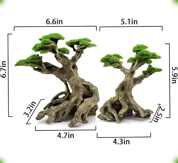 Novelsite Fish Tank Decor- Bonsai Trees with Faux Moss- Aquarium Rocks Aquascaping- Made of Sandstone, Goldfish Betta Fish Tank Decorations Hides Accessories