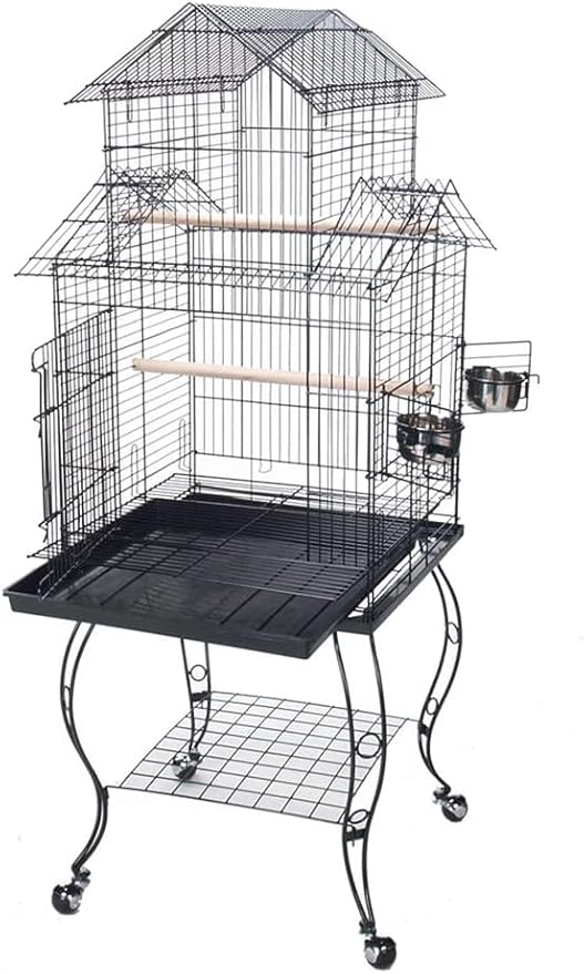 20-Inch Pagoda Roof Top Parrot Lovebird Cockatiel Cockatiels Parakeets Home House Cage with Removable Rolling Stand