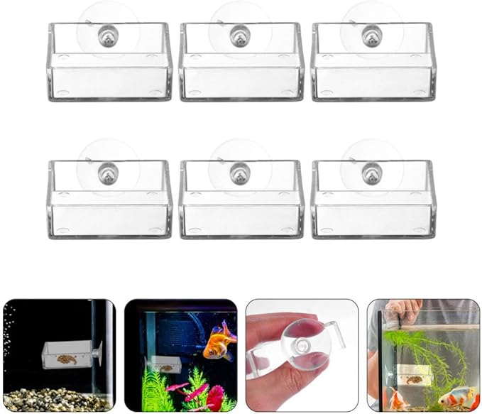 GANAZONO 6pcs Reptiles Food Dishes Feeder Bowls Square Dishes Trays Fish Tank Suction Cups Shrimp Feeder Aquarium Accessories