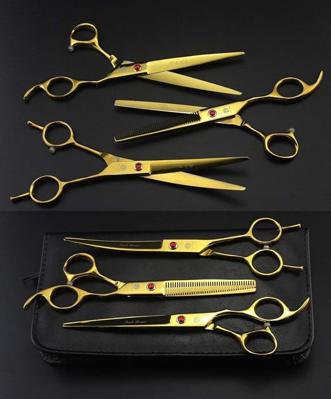 Purple Dragon 7.0 inch Rhinestone Decoration 3PCS Pet Grooming Scissors Dog Hair Cutting & Thinning Shears Set