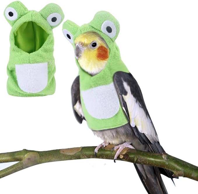 Sun Conure Bird Diaper Flight Suit Frog Shape Hoodie Cosplay Photo Prop for Parrots African Greys Parakeet Cockatiel, Bird Hoodie Small Animals Apparel (M)