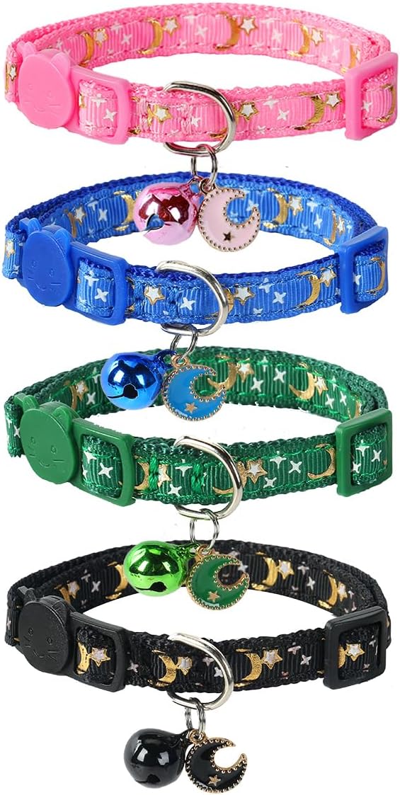 SuperBuddy Cat Collars Breakaway with Bell - 4 Pack Cat Safety Collars for Boys & Girls - Safety Buckle Kitten Collar for Pet Supplies,Stuff,Accessories