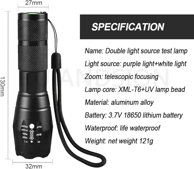 Ruiandsion UV Blacklight Flashlight, Super Bright UV and White Lights Flashlight Pet Dog Cat Urine Detector for Pet Urine Stains, Bed Bugs, Scorpions Finder and Outdoor Lighting