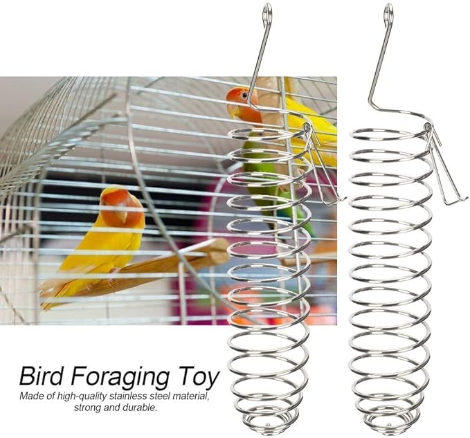 2PCS Bird Food Holder, Feeder Food Basket Tool Vegetable Fruit Feeder Stainless Steel Parrot Hanging Stainless Steel Cage Accessories for Parakeet Cockatiel