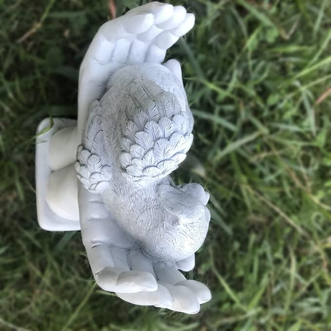 Personalized Memorial Dog Angel Tribute Statue with in God's Hands, Pet Dog Grave Marker Headstone Memorial Garden Stones-Customizable Name and Date