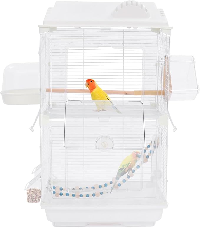 2-Tier Bird Cage 28 Inch Large Birdcage with Roof Features and Rolling Stand Birds Amusement Park for Parrots Cockatiels Budgie Conures Lovebirds