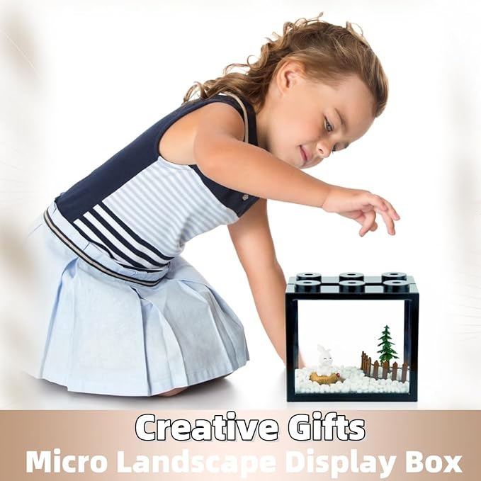 Small Betta Fish Tank, Stackable Mini Aquarium Tank Kit with Aquarium Gravel & Forest Micro Landscape, 0.6 Gallon Acrylic Cube Fish Bowl for Sea Monkeys Shrimp Snails (Black)