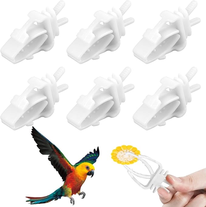 6 Pcs Bird Cage Food Clips Parrot Fruit Vegetable Holder Budgie Cage Clips for Treats Cage Feeder Clip for Parakeet Budgie Cockatoo Macaw Cockatiel and Other Animals