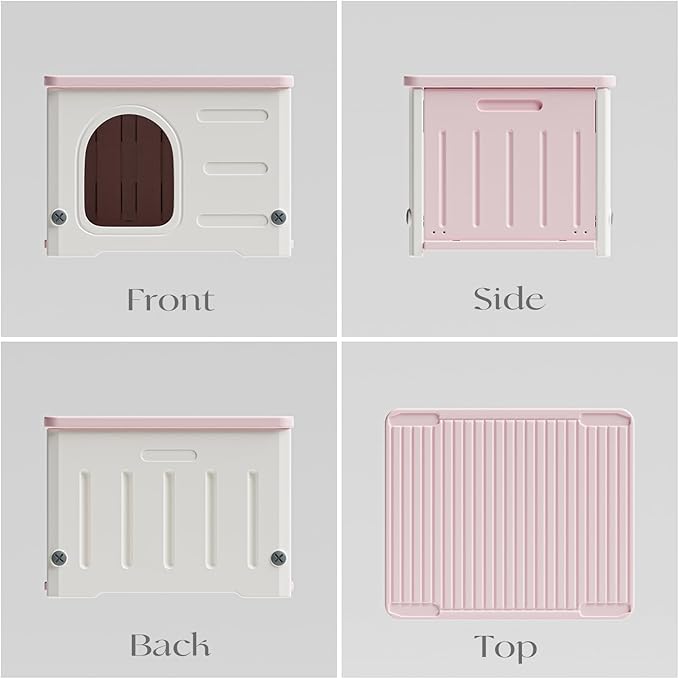 Plastic Cat House for Outdoor Indoor Use, Stackable Feral Cat Shelter Indoor Cat House Weatherproof Waterproof Elevated (Pink)