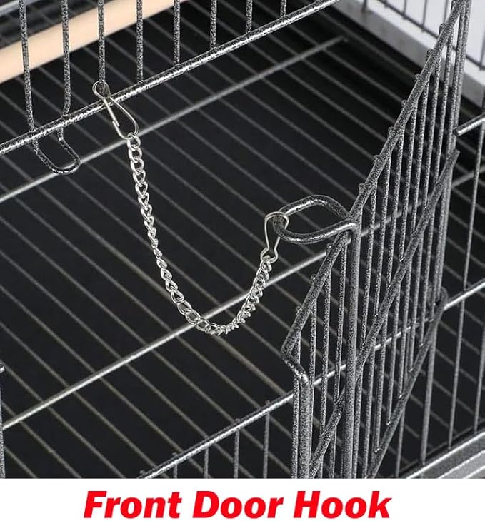 Extra Large Durable Wrought Iron Metal Bird Flight Parrot Breeder Home Cage with Double Large Front Doors Side Pull Up Doors Rolling Stand Storage Shelf Lockable Wheels